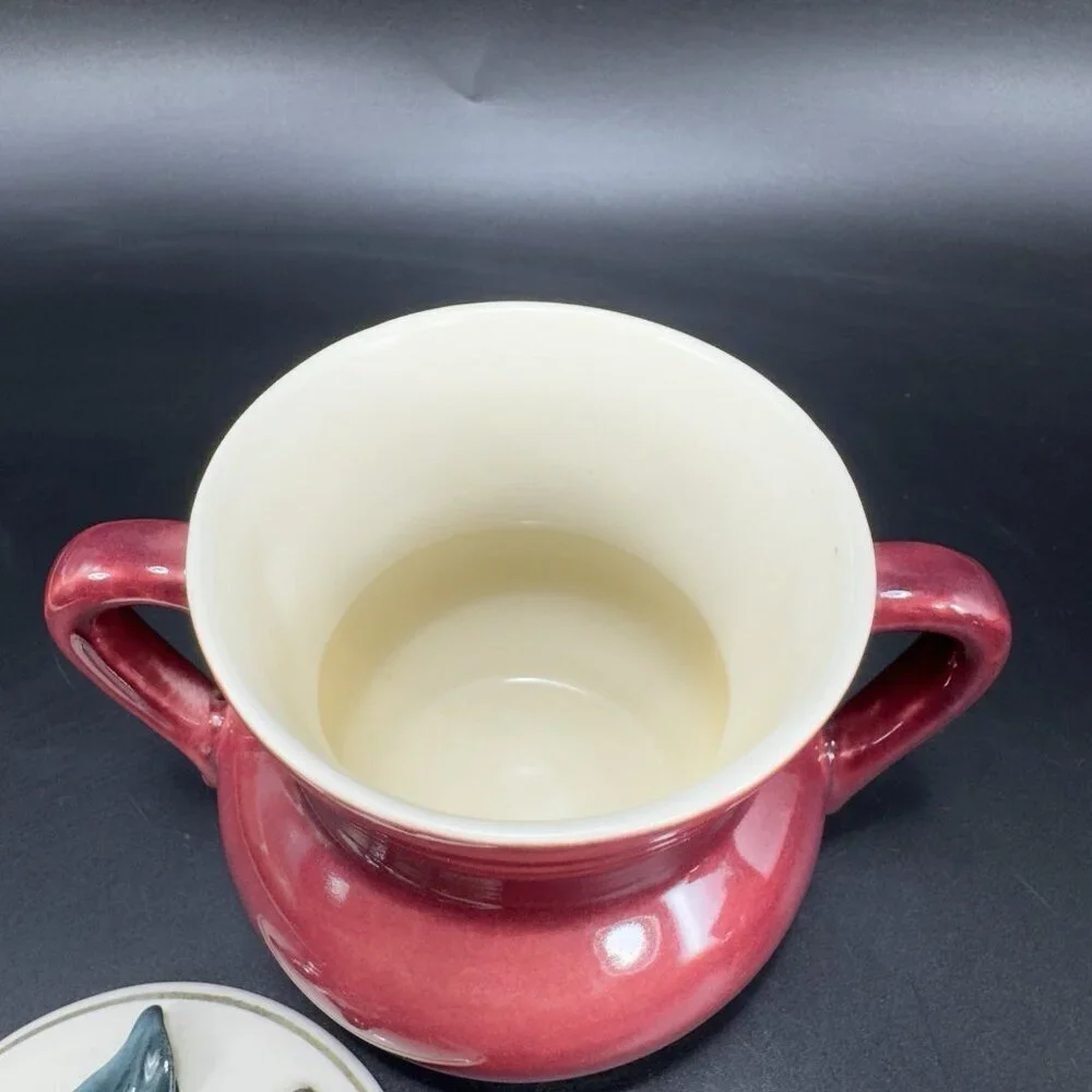 1940s Red Wing Normandy Pottery Burgundy‎ Sugar And Creamer Set 2 With Lid VTG